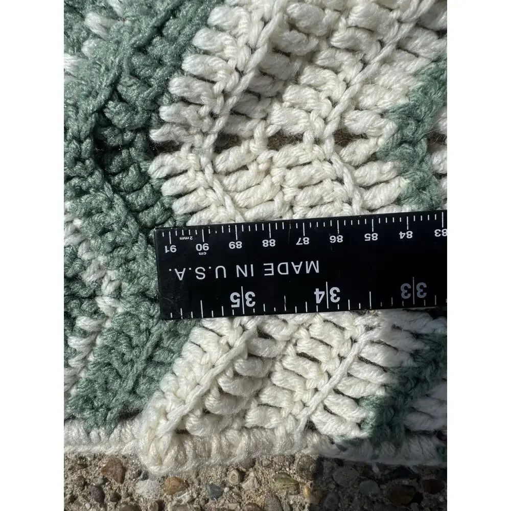 Handmade Crochet Chevron Afghan Blanket Green Burgundy Cream 73x90 Large